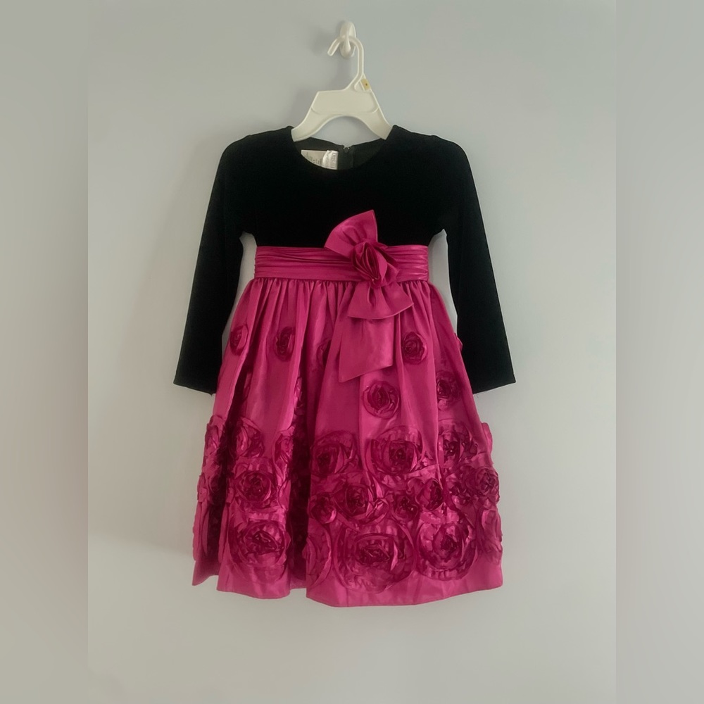 NEW Iris & Ivy Satin Velour Fuchsia Roses Dress